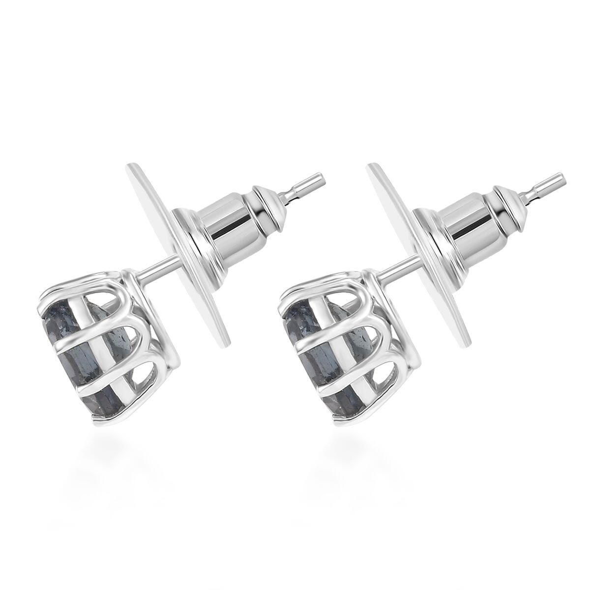 D'Joy Dean Teal Fluorite (IR) 1.75 ctw Sea Swirl Solitaire Stud Earrings in Platinum Over Sterling Silver image number 4