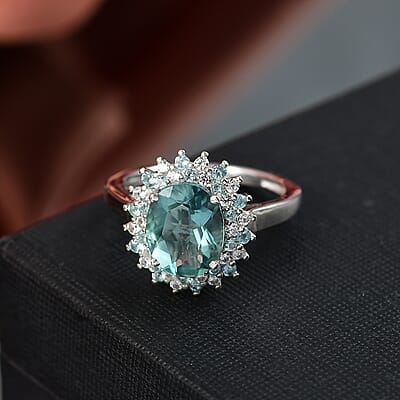 D'Joy Dean Teal Fluorite (IR) and Multi Gemstone 3.85 ctw Bubbles Ring in Platinum Over Sterling Silver (Size 10.0) 