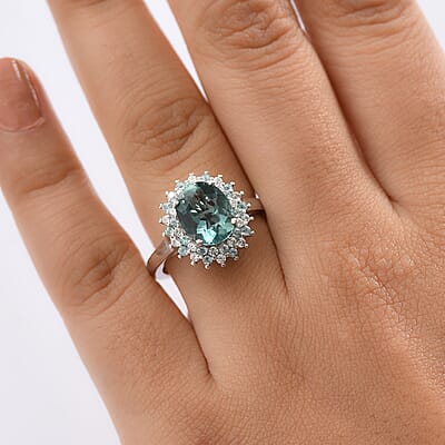 D'Joy Dean Teal Fluorite (IR) and Multi Gemstone 3.85 ctw Bubbles Ring in Platinum Over Sterling Silver (Size 10.0) 