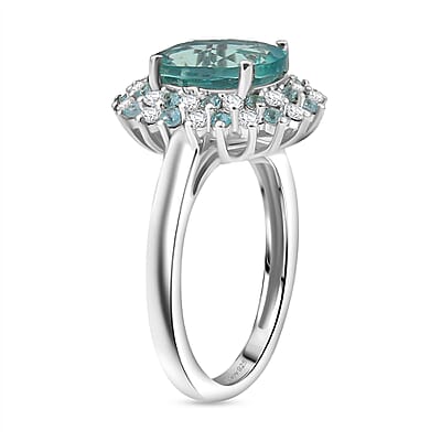 D'Joy Dean Teal Fluorite (IR) and Multi Gemstone 3.85 ctw Bubbles Ring in Platinum Over Sterling Silver (Size 10.0) 