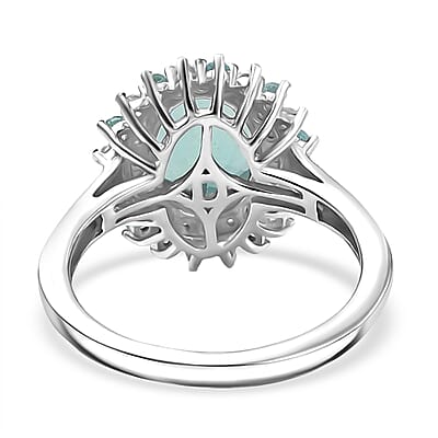 D'Joy Dean Teal Fluorite (IR) and Multi Gemstone 3.85 ctw Bubbles Ring in Platinum Over Sterling Silver (Size 10.0) 