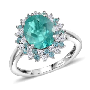 D'Joy Belgian Teal Fluorite and Multi Gemstone 3.80 ctw Ring in Platinum Over Sterling Silver (Size 7.0)