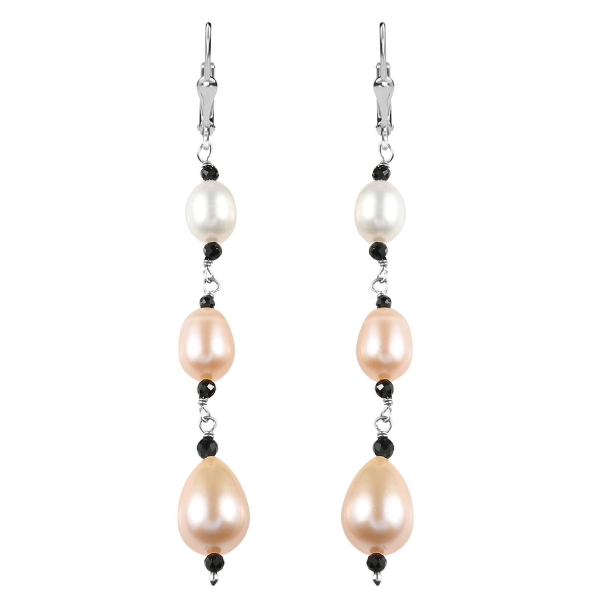D'Joy Multi Color Freshwater Pearl and Thai Black Spinel 1.20 ctw Earrings in Rhodium Over Sterling Silver image number 0