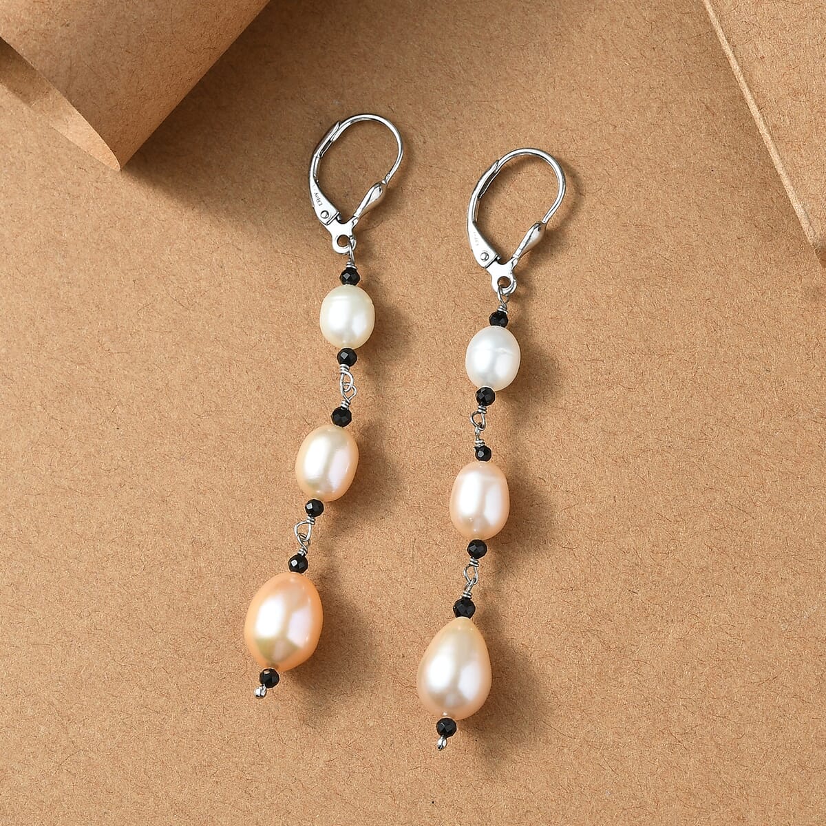 D'Joy Multi Color Freshwater Pearl and Thai Black Spinel 1.20 ctw Earrings in Rhodium Over Sterling Silver image number 1