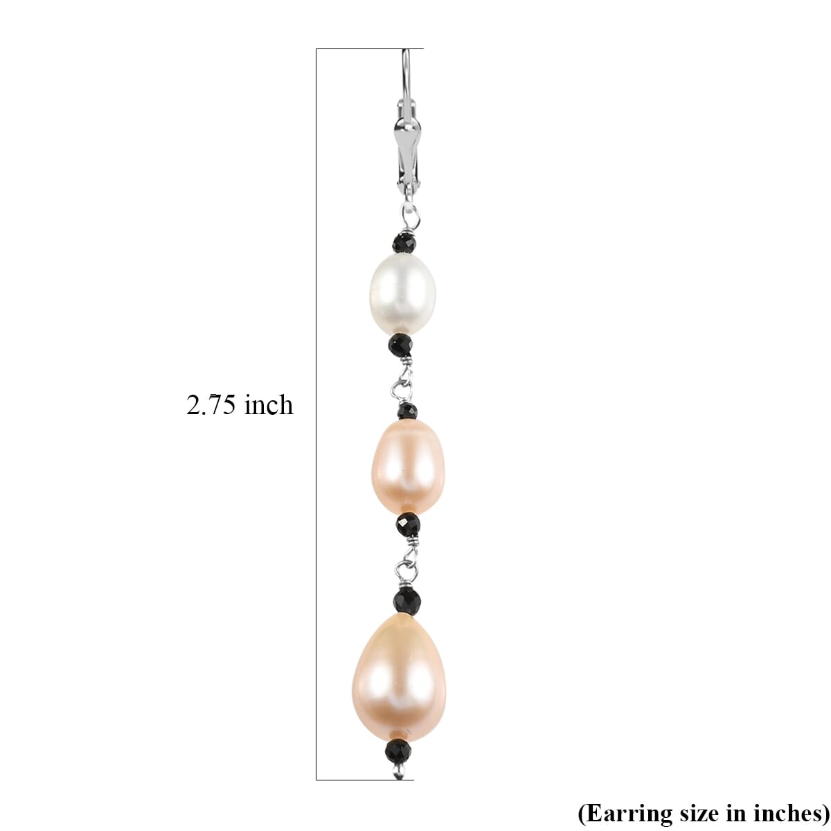 D'Joy Multi Color Freshwater Pearl and Thai Black Spinel 1.20 ctw Earrings in Rhodium Over Sterling Silver image number 4