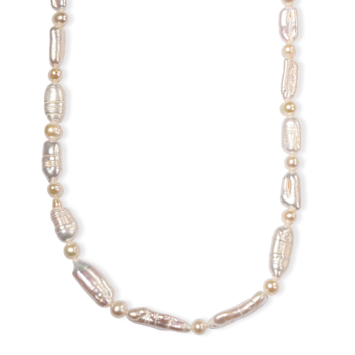 D'Joy White Biwa Pearl and Freshwater Pearl Necklace in Rhodium Over Sterling Silver 18 Inches image number 0