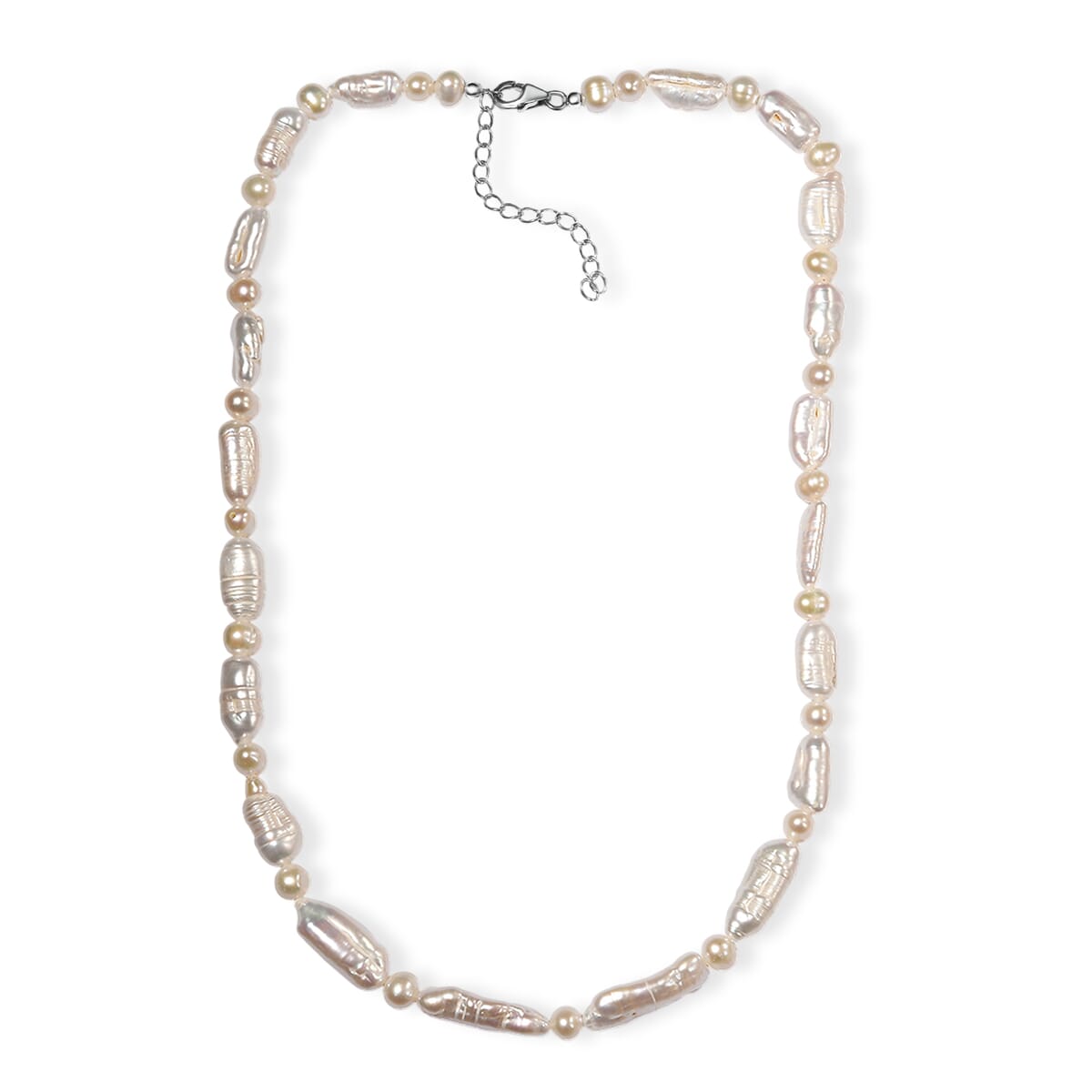 D'Joy White Biwa Pearl and Freshwater Pearl Necklace in Rhodium Over Sterling Silver 18 Inches image number 3