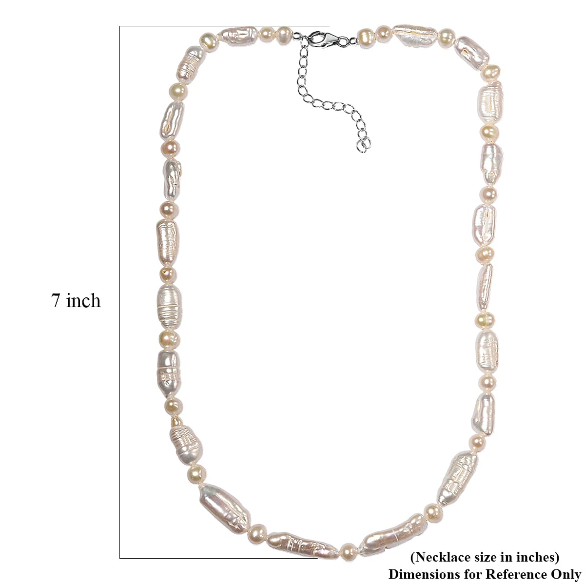 White Biwa Pearl and Freshwater Pearl Necklace in Rhodium Over Sterling Silver 18 Inches
