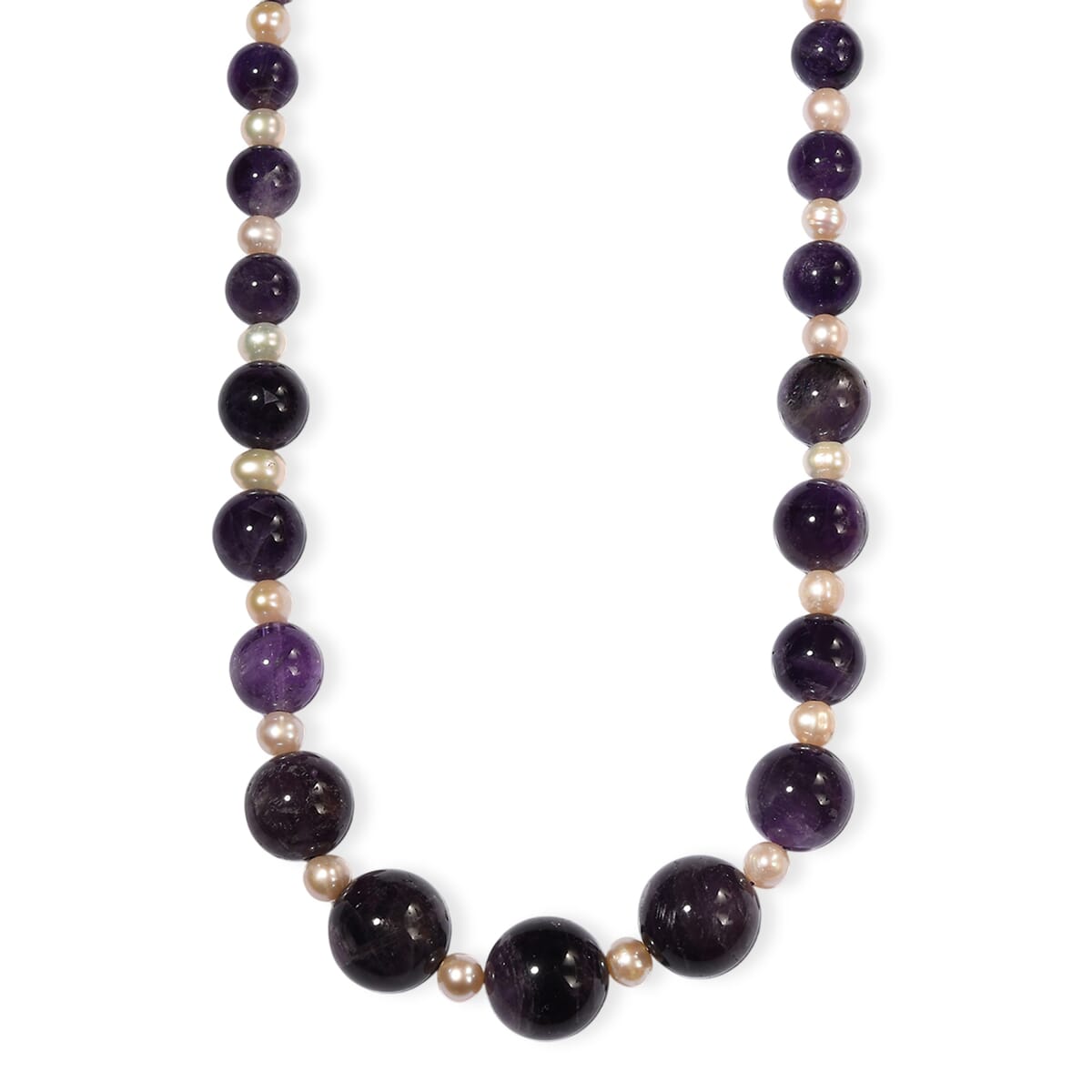 D'Joy African Amethyst 280.00 ctw and Freshwater Pearl Necklace in Rhodium Over Sterling Silver 18 Inches image number 0