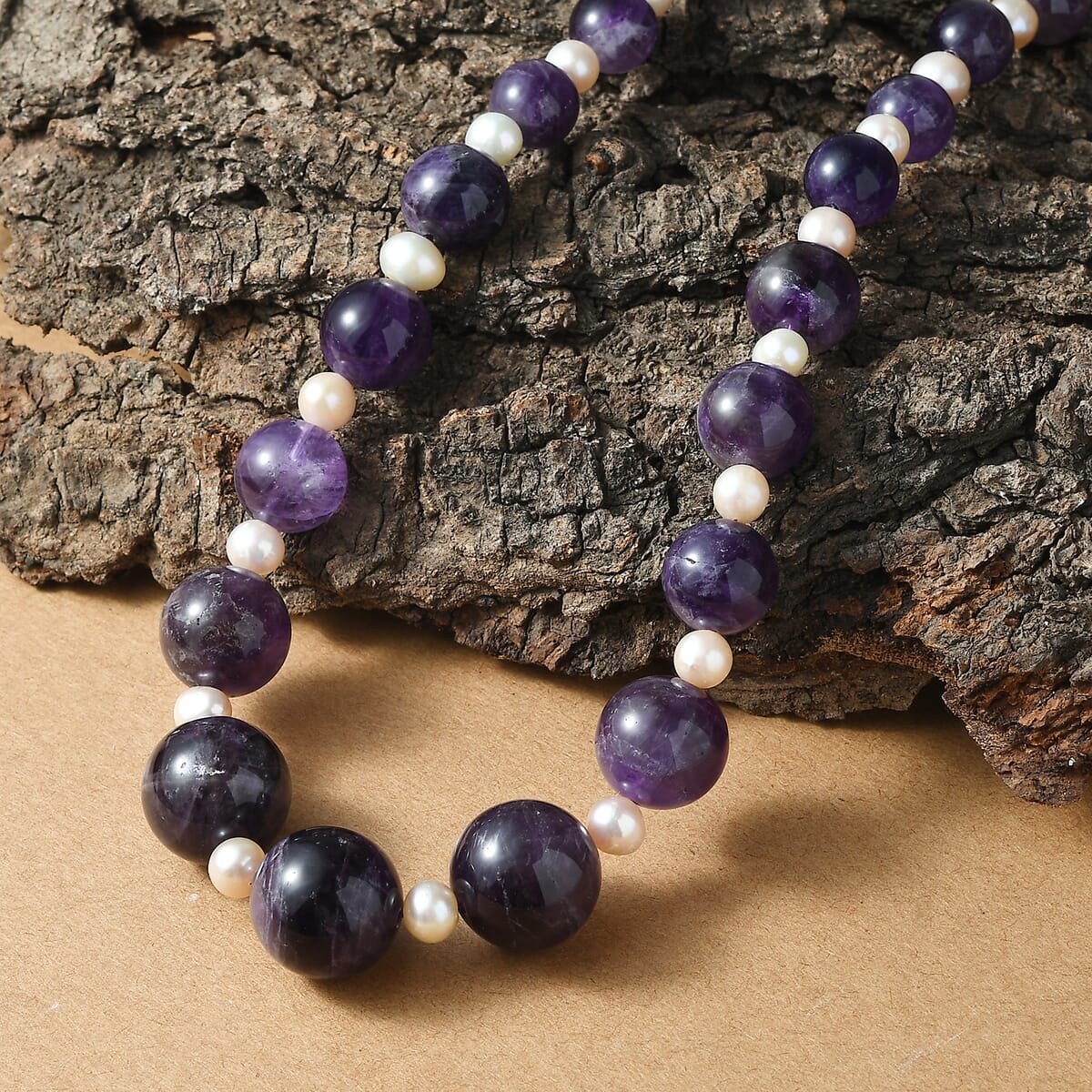 D'Joy African Amethyst 280.00 ctw and Freshwater Pearl Necklace in Rhodium Over Sterling Silver 18 Inches image number 1