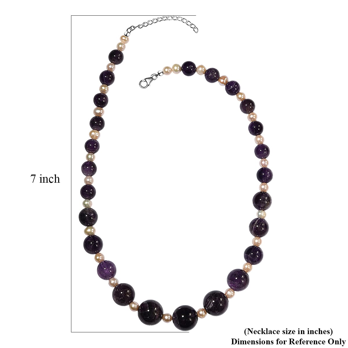 D'Joy African Amethyst 280.00 ctw and Freshwater Pearl Necklace in Rhodium Over Sterling Silver 18 Inches