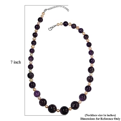 D'Joy African Amethyst 280.00 ctw and Freshwater Pearl Necklace in Rhodium Over Sterling Silver 18 Inches