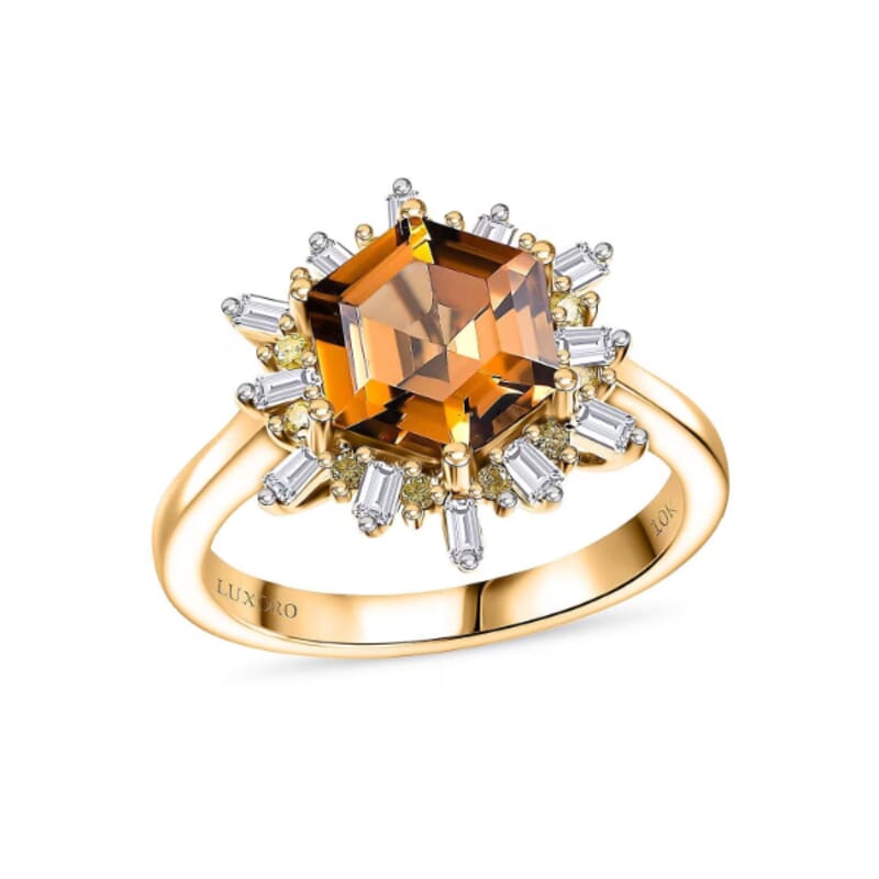 Luxoro AAA Golden Turkizite, Natural Yellow and White Diamond Ring in 10K Yellow Gold 3.60 ctw (Size 10.0)
