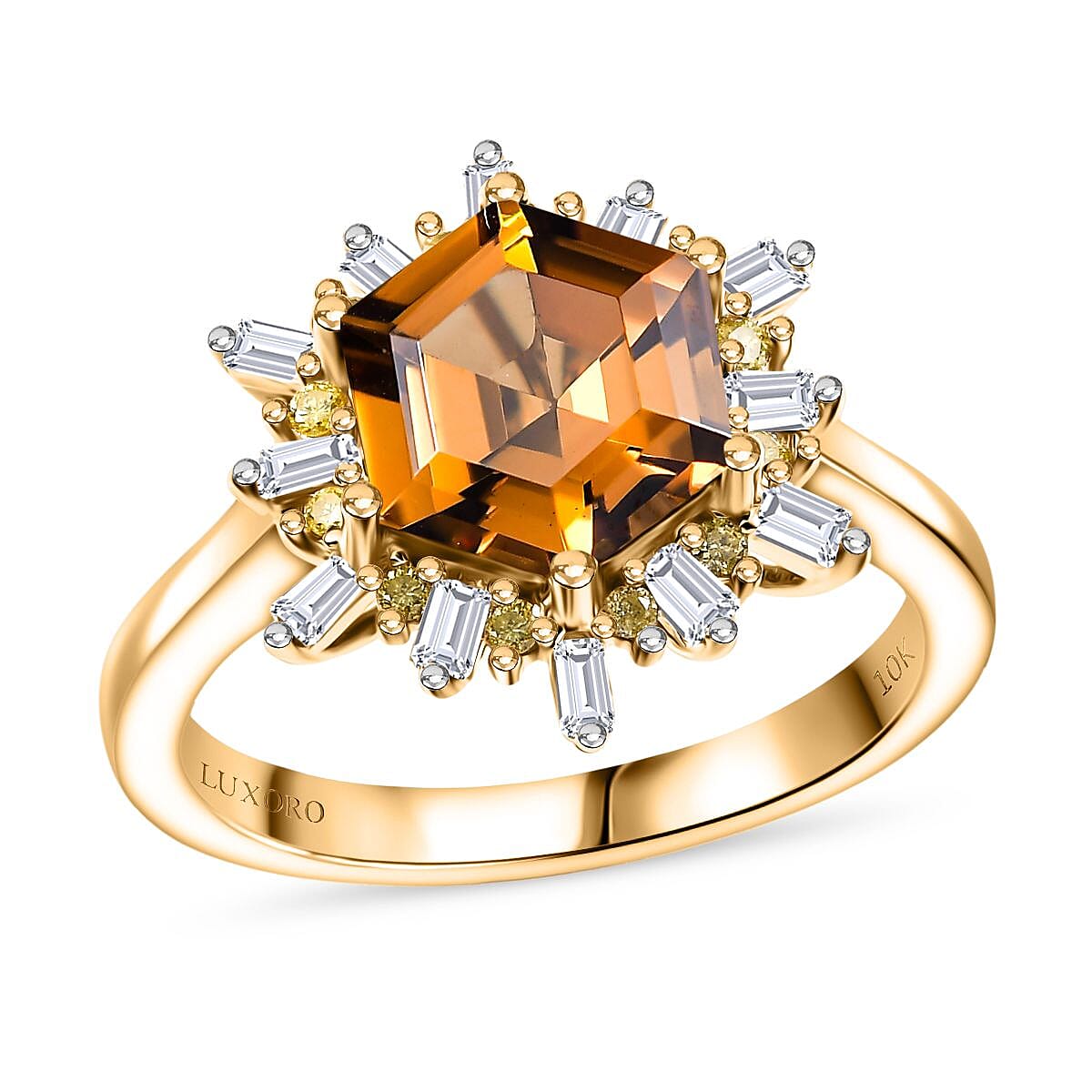 Luxoro AAA Golden Turkizite, Natural Yellow and White Diamond (I2) 3.60 ctw Ring in 10K Yellow Gold (Size 6.0) image number 0