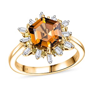 Luxoro AAA Golden Turkizite, Natural Yellow and White Diamond (I2) 3.60 ctw Ring in 10K Yellow Gold (Size 6.0)
