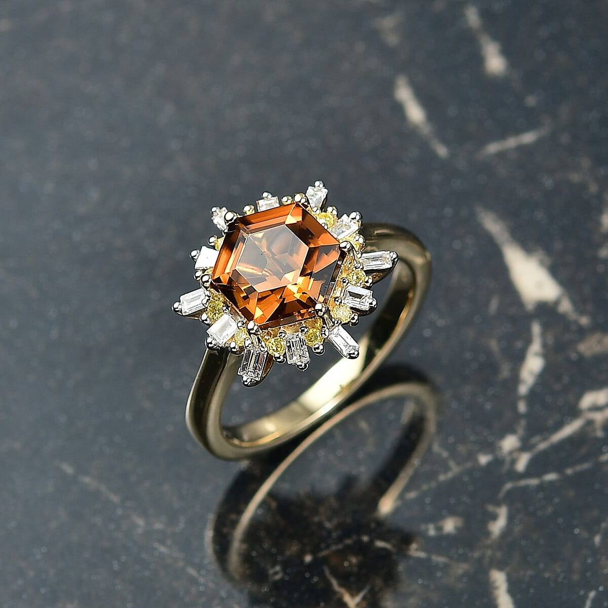 Luxoro AAA Golden Turkizite, Natural Yellow and White Diamond (I2) 3.60 ctw Ring in 10K Yellow Gold (Size 6.0) image number 1