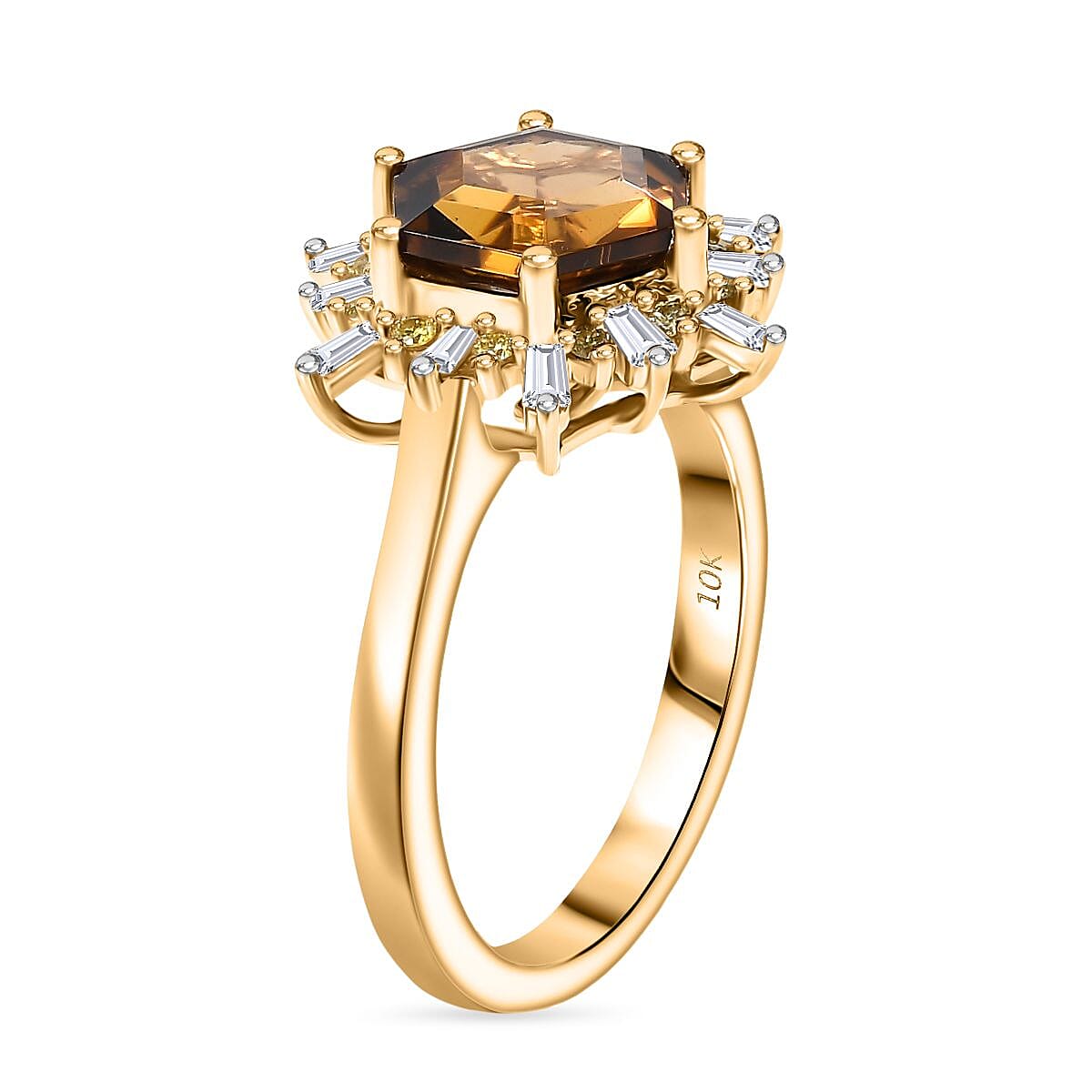 Luxoro AAA Golden Turkizite, Natural Yellow and White Diamond (I2) 3.60 ctw Ring in 10K Yellow Gold (Size 6.0) image number 3