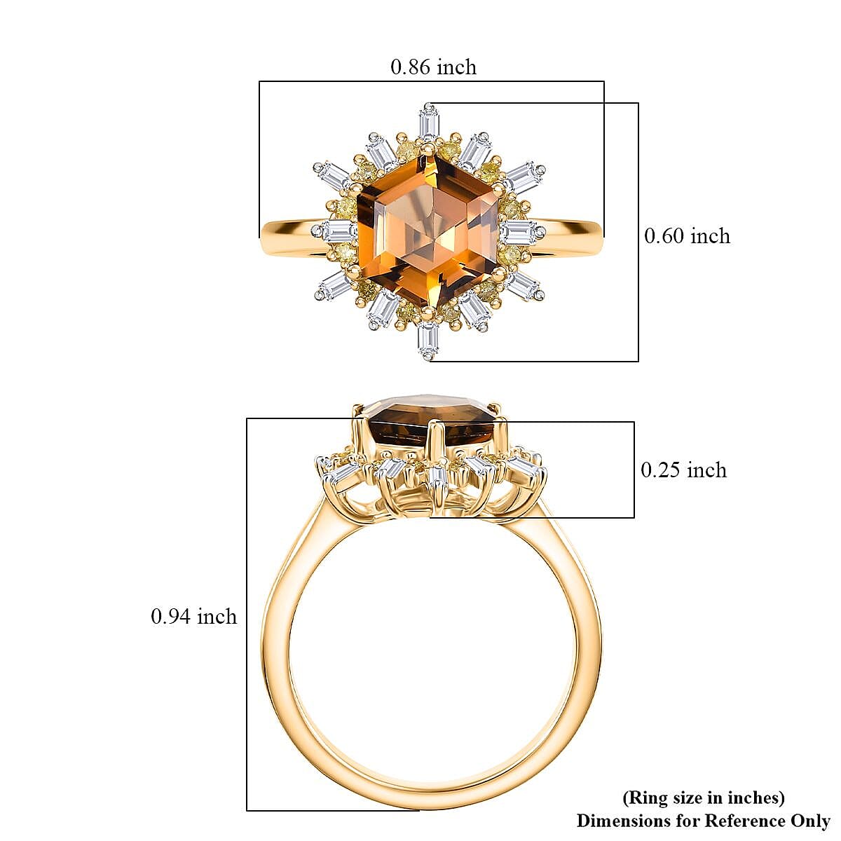 Luxoro AAA Golden Turkizite, Natural Yellow and White Diamond (I2) 3.60 ctw Ring in 10K Yellow Gold (Size 6.0) image number 5