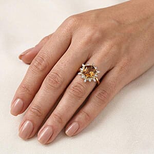 Luxoro AAA Golden Turkizite, Natural Yellow and White Diamond Ring in 10K Yellow Gold 3.60 ctw (Size 9.5)