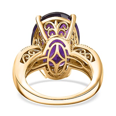 D'Joy Premium African Amethyst, Natural Champagne and White Diamond 12.10 ctw Art Deco Ring in 18K Vermeil Yellow Gold Over Sterling Silver (Size 10.0) 