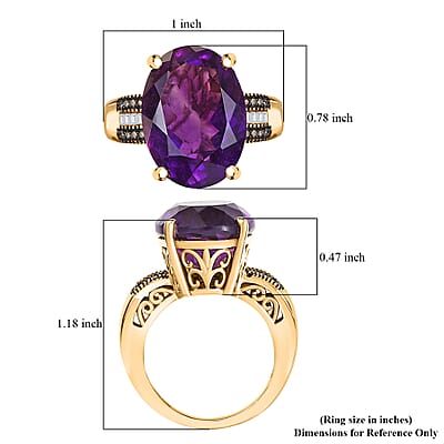 D'Joy Premium African Amethyst, Natural Champagne and White Diamond 12.10 ctw Art Deco Ring in 18K Vermeil Yellow Gold Over Sterling Silver (Size 10.0) 