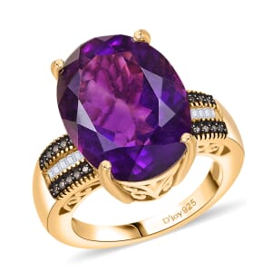 D'Joy Premium African Amethyst, Natural Champagne and White Diamond 12.10 ctw Ring in 18K Vermeil Yellow Gold Over Sterling Silver (Size 7.0)