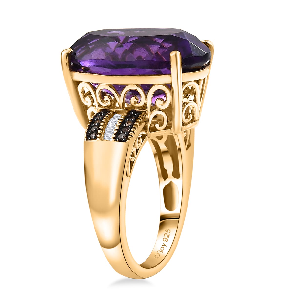 D'Joy Premium African Amethyst, Natural Champagne and White Diamond 12.10 ctw Ring in 18K Vermeil Yellow Gold Over Sterling Silver (Size 7.0) image number 3