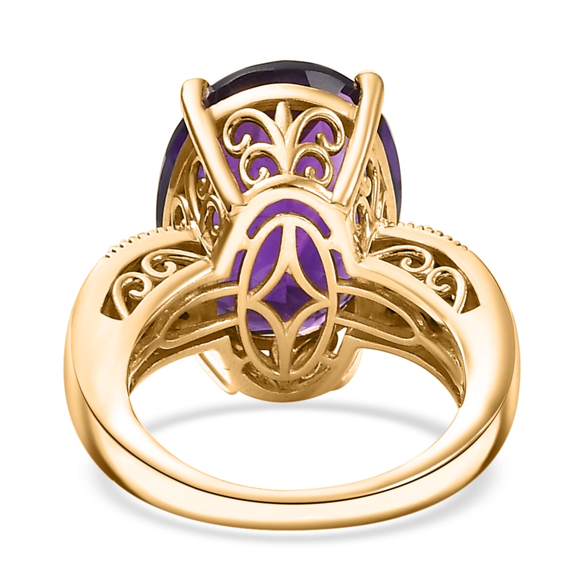 D'Joy Premium African Amethyst, Natural Champagne and White Diamond 12.10 ctw Ring in 18K Vermeil Yellow Gold Over Sterling Silver (Size 7.0) image number 4