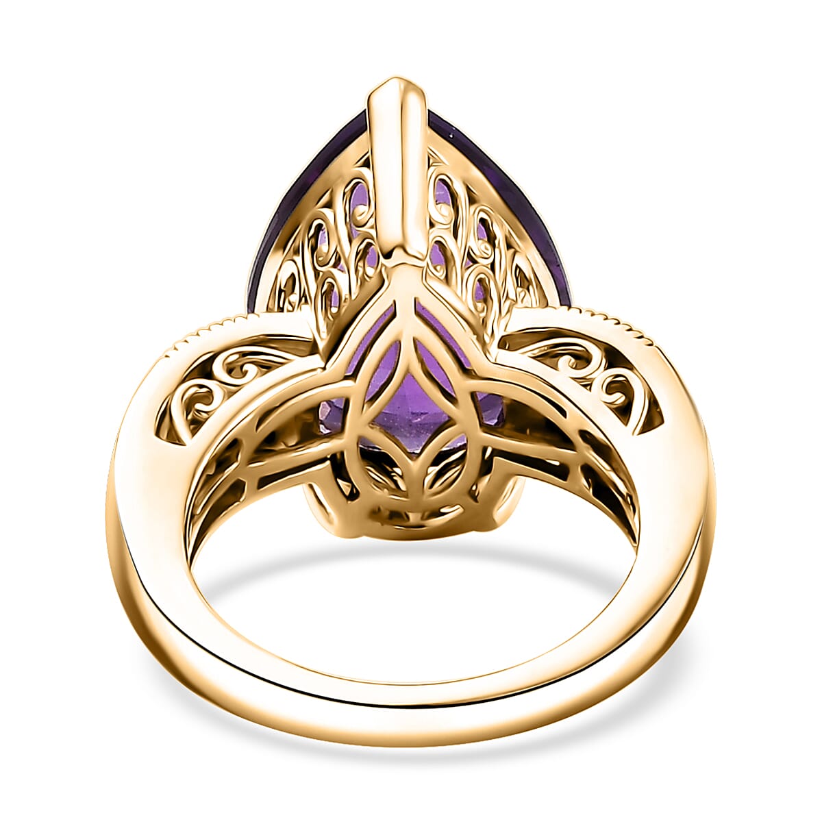 D'Joy Premium African Amethyst, Natural Champagne and White Diamond 10.85 ctw Art Deco Ring in 18K Vermeil Yellow Gold Over Sterling Silver (Size 6.0)  image number 4