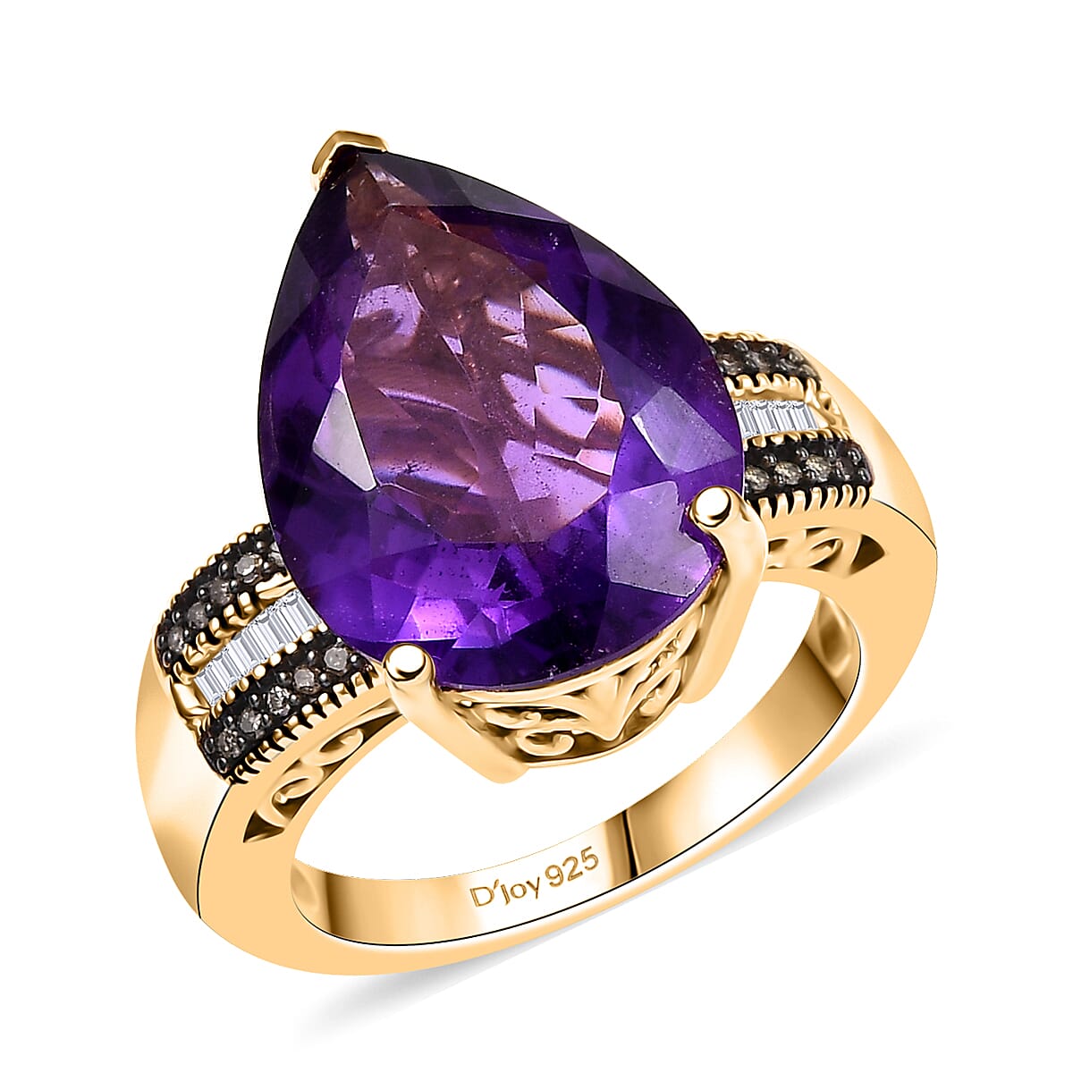 D'Joy Premium African Amethyst, Natural Champagne and White Diamond 10.85 ctw Art Deco Ring in 18K Vermeil Yellow Gold Over Sterling Silver (Size 7.0)  image number 0