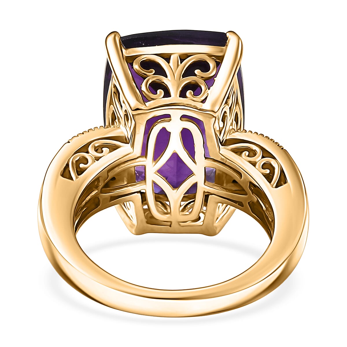 D'Joy Premium African Amethyst, Natural Champagne and White Diamond 14.25 ctw Art Deco Ring in 18K Vermeil Yellow Gold Over Sterling Silver (Size 7.0) image number 4