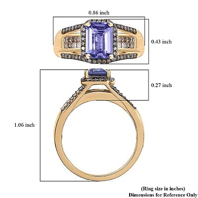 Luxoro Premium Tanzanite and I2 Natural Champagne Diamond 2.05 ctw Bridge Ring in 10K Yellow Gold (Size 10.0)