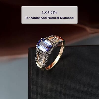 Luxoro Premium Tanzanite and I2 Natural Champagne Diamond 2.05 ctw Bridge Ring in 10K Yellow Gold (Size 12.0)