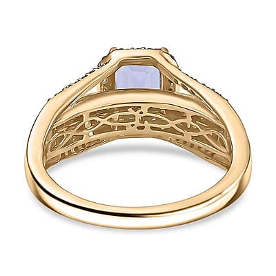 Luxoro Premium Tanzanite and I2 Natural Champagne Diamond 2.05 ctw Bridge Ring in 10K Yellow Gold (Size 12.0)