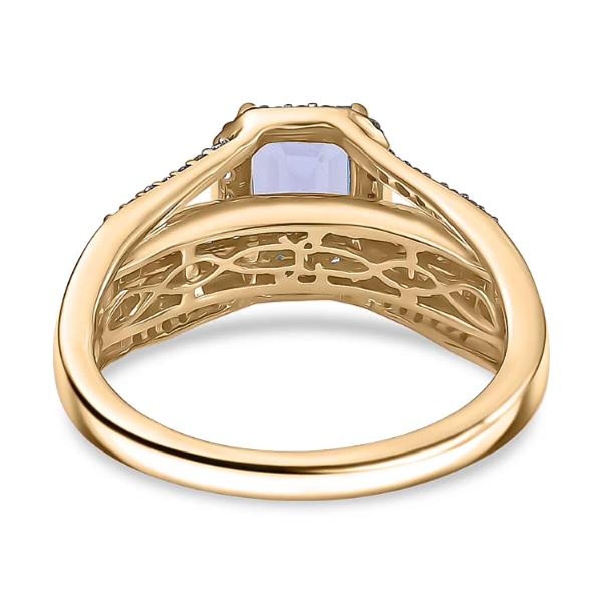 Luxoro Premium Tanzanite and I2 Natural Champagne Diamond 2.05 ctw Bridge Ring in 10K Yellow Gold (Size 5.5) image number 6