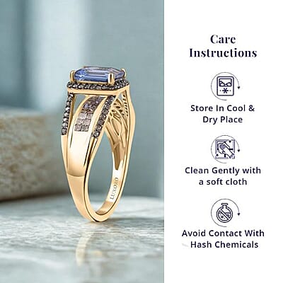 Luxoro Premium Tanzanite and I2 Natural Champagne Diamond 2.05 ctw Bridge Ring in 10K Yellow Gold (Size 6.0)