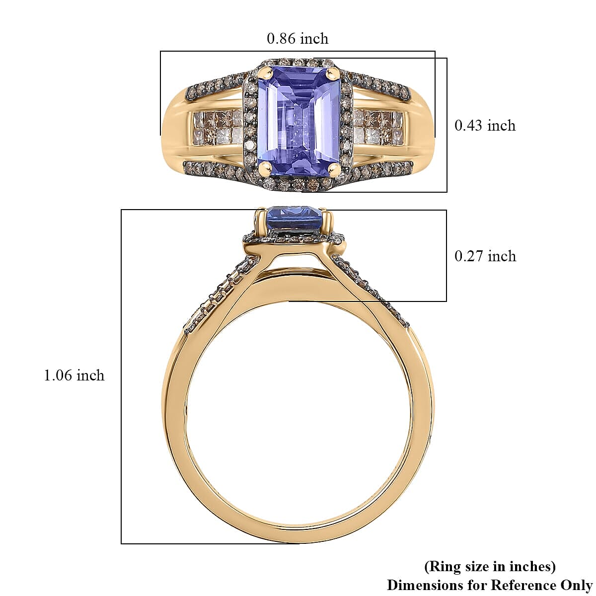 Luxoro Premium Tanzanite and I2 Natural Champagne Diamond 2.05 ctw Bridge Ring in 10K Yellow Gold (Size 6.0) image number 5