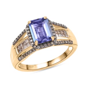 Luxoro Premium Tanzanite and I2 Natural Champagne Diamond 2.05 ctw Bridge Ring in 10K Yellow Gold (Size 7.0)