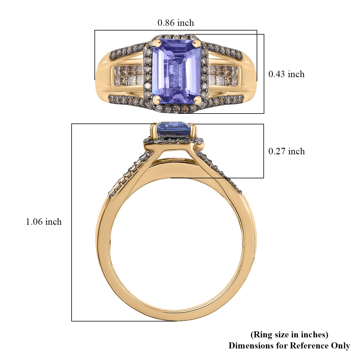 Luxoro Premium Tanzanite and I2 Natural Champagne Diamond 2.05 ctw Bridge Ring in 10K Yellow Gold (Size 7.0) image number 5