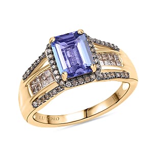 Luxoro Premium Tanzanite and I2 Natural Champagne Diamond 2.05 ctw Bridge Ring in 10K Yellow Gold (Size 7.5)