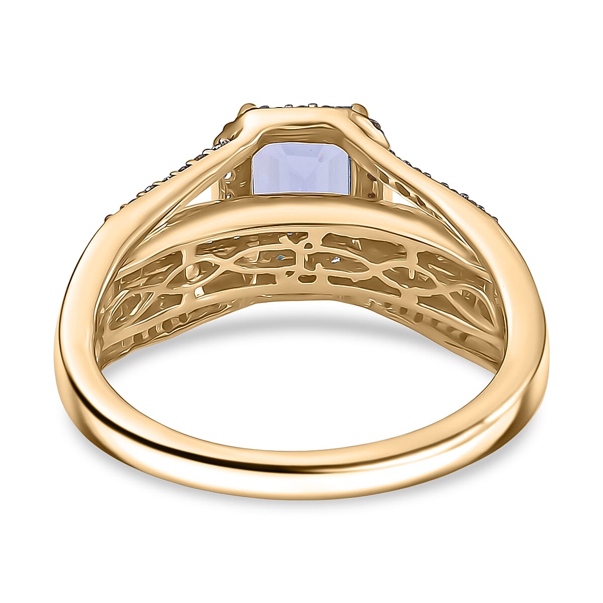 Luxoro Premium Tanzanite and I2 Natural Champagne Diamond 2.05 ctw Bridge Ring in 10K Yellow Gold (Size 9.0) image number 4