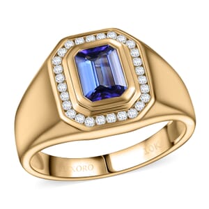 Luxoro AAA Tanzanite and I2 White Diamond 1.80 ctw Men's Ring in 10K Yellow Gold (Size 10.0) 6.34 Grams
