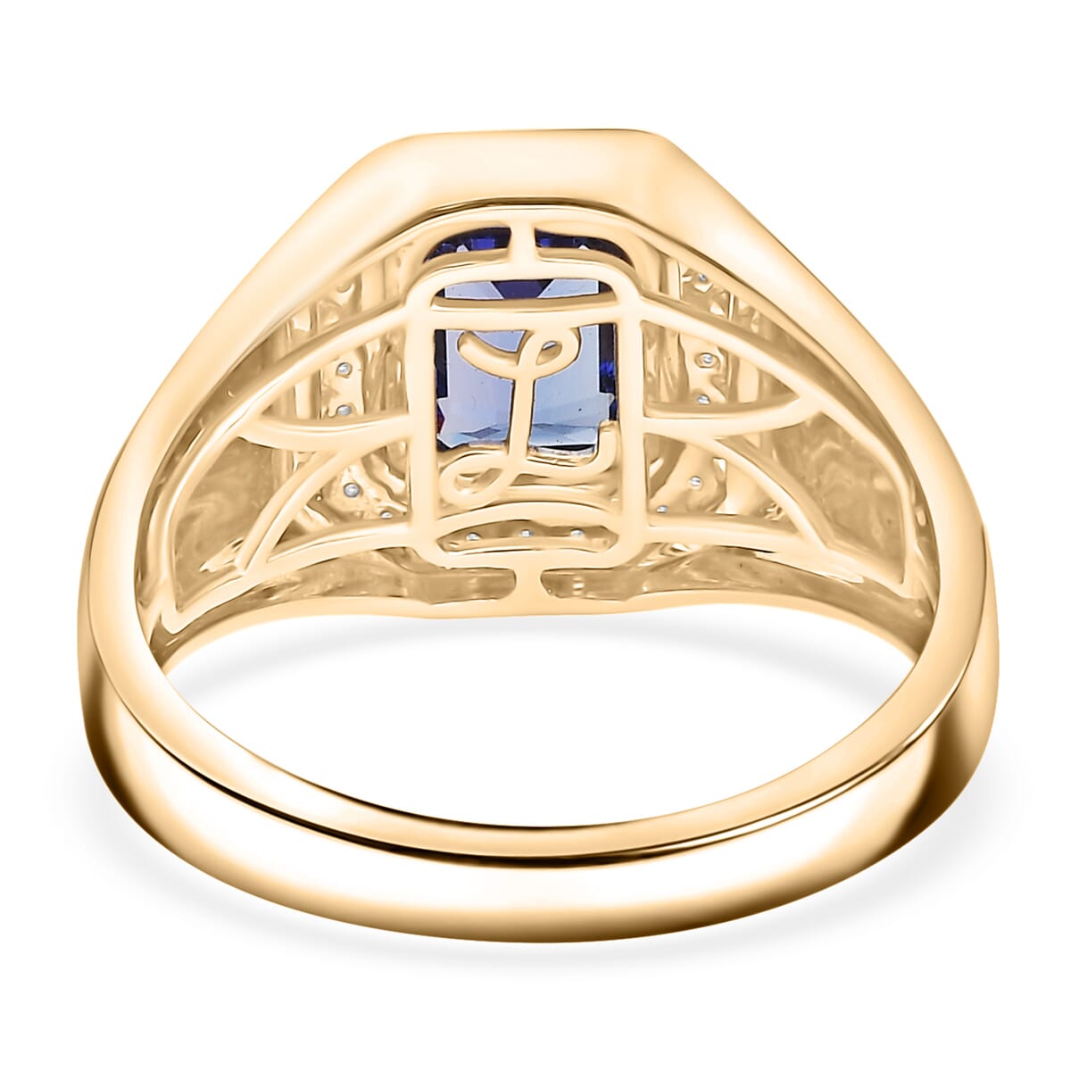 Luxoro AAA Tanzanite and I2 White Diamond 1.80 ctw Men's Ring in 10K Yellow Gold (Size 10.0) 6.34 Grams image number 4