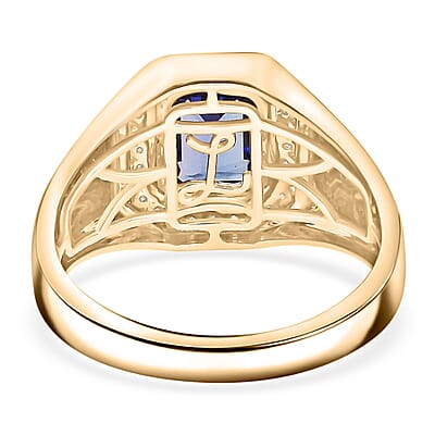 Luxoro AAA Tanzanite and I2 White Diamond 1.80 ctw Men's Ring in 10K Yellow Gold (Size 10.0) 6.34 Grams