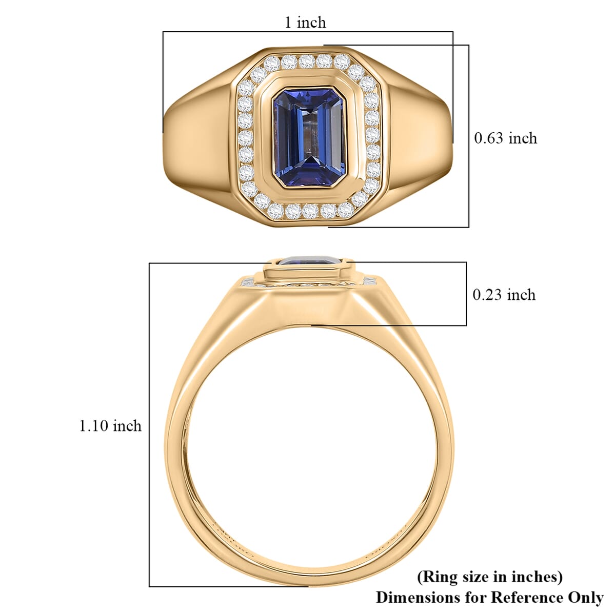 Luxoro AAA Tanzanite and I2 White Diamond 1.80 ctw Men's Ring in 10K Yellow Gold (Size 10.0) 6.34 Grams image number 5