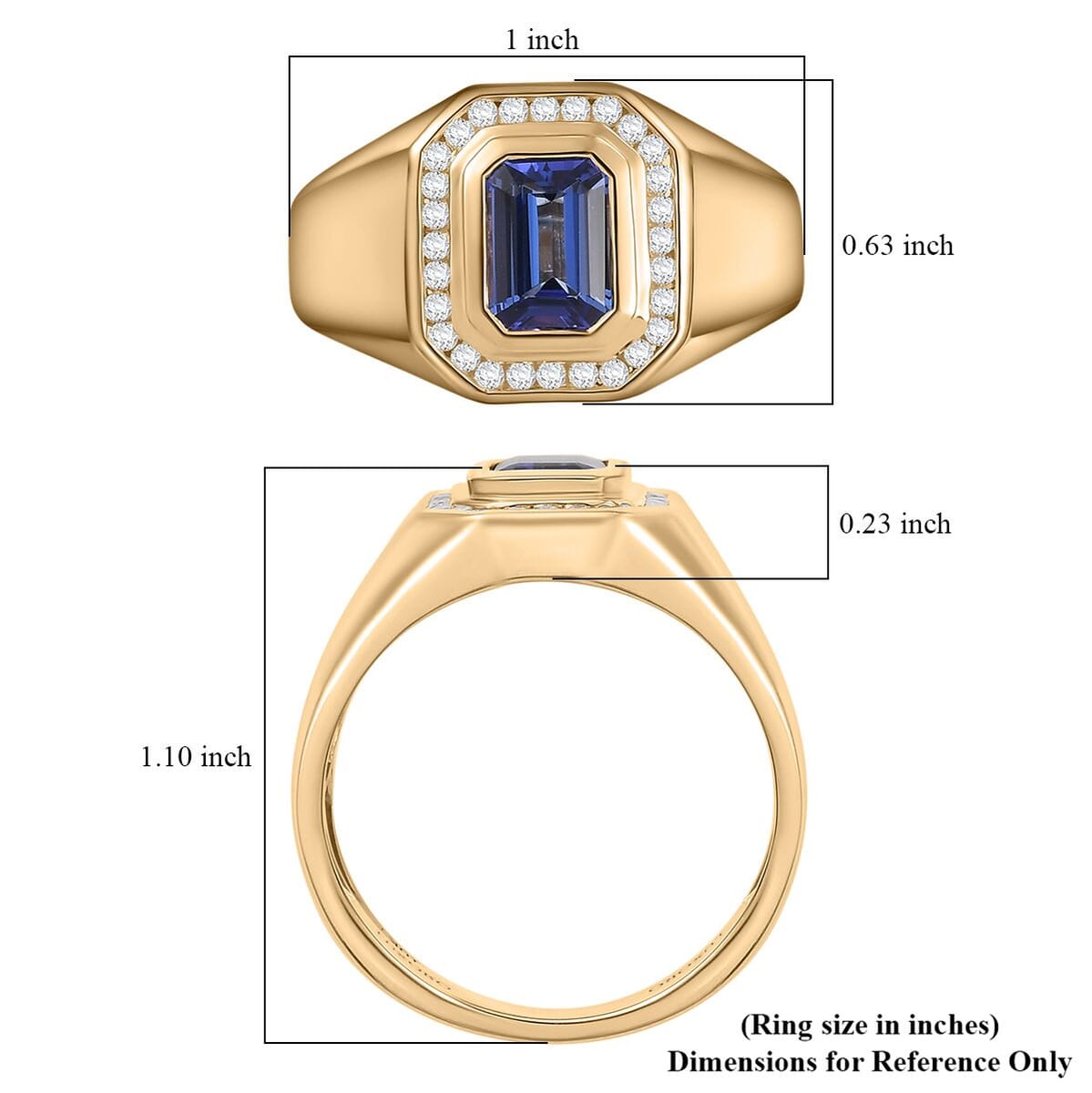 Luxoro 10K Yellow Gold AAA Tanzanite, White Diamond (I2) (0.28 cts) Men's Ring (Size 10.0) (6.34 g) 1.80 ctw image number 5