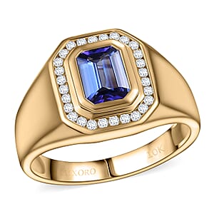 Luxoro AAA Tanzanite and I2 White Diamond 1.80 ctw Men's Ring in 10K Yellow Gold (Size 9.0) 6.34 Grams