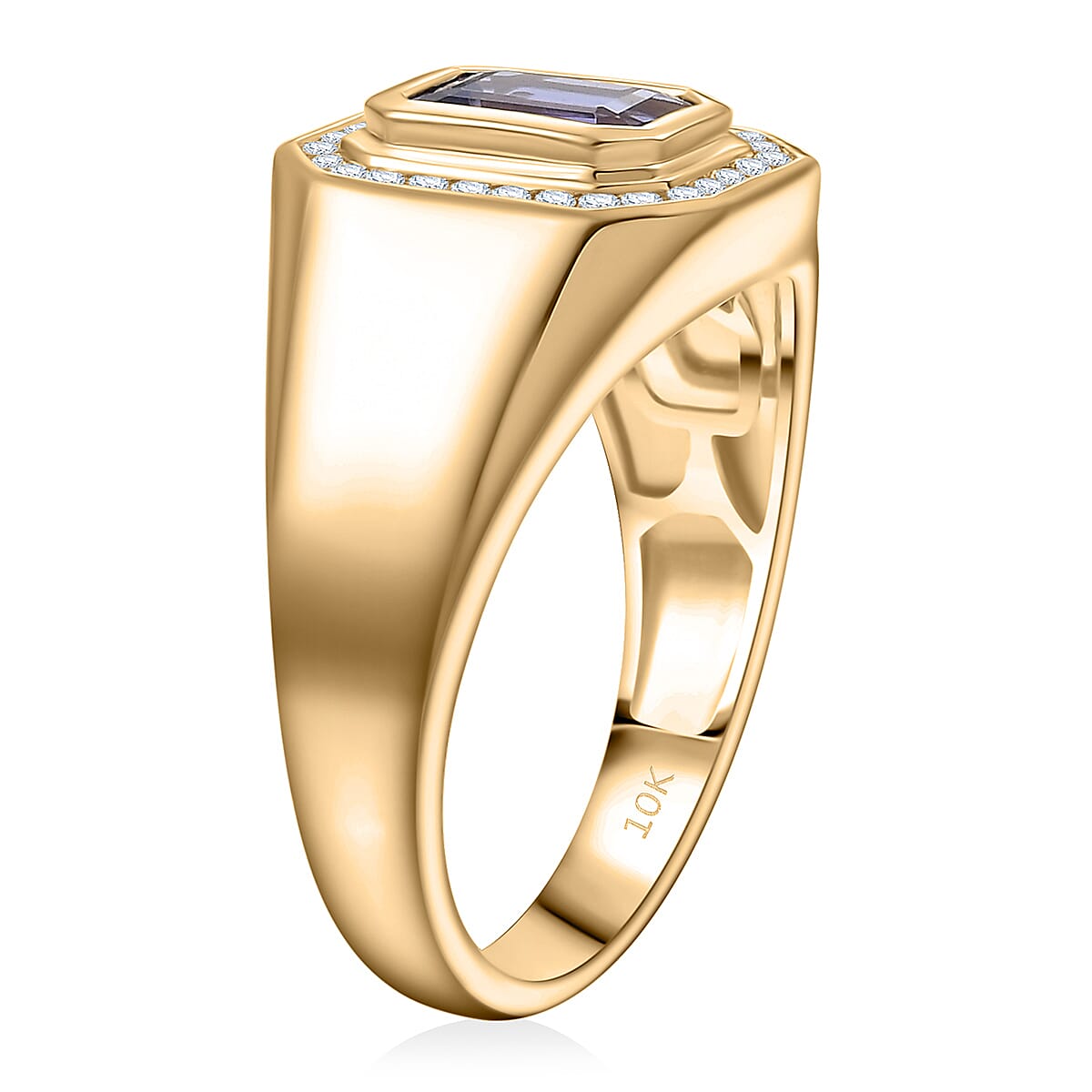 Luxoro AAA Tanzanite and I2 White Diamond 1.80 ctw Men's Ring in 10K Yellow Gold (Size 9.0) 6.34 Grams image number 3