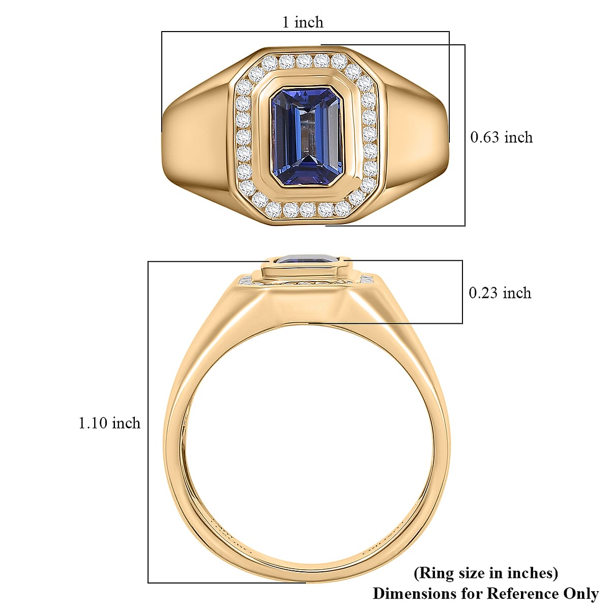Luxoro AAA Tanzanite and I2 White Diamond 1.80 ctw Men's Ring in 10K Yellow Gold (Size 9.0) 6.34 Grams image number 5
