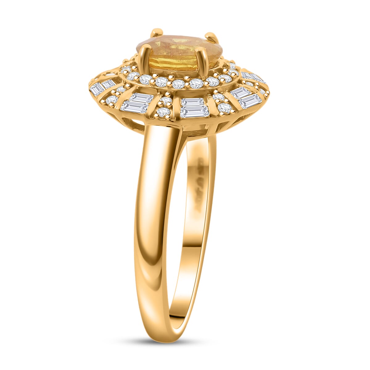 D'Joy Madagascar Yellow Sapphire and Moissanite 1.50 ctw Art Deco Ring in 18K Vermeil Yellow Gold Over Sterling Silver (Size 10.0) image number 3